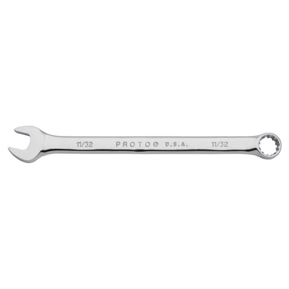 Combination Wrench: 11/32" Head Size, 15 deg Offset - 7-29/32" OAL, Steel, Chrome Finish, Tether Capable