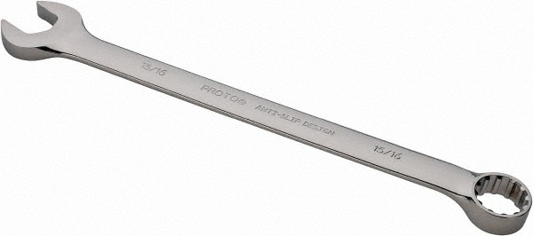 Combination Wrench: 15/16" Head Size, 15 deg Offset - 12-7/8" OAL, Steel, Chrome Finish, Tether Capable