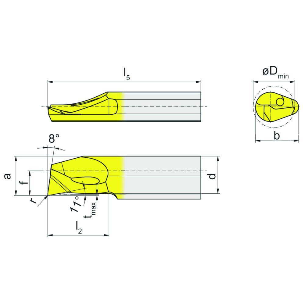 HORN Boring Bar 6.80 mm Min Bore Dia, Right Hand, Solid Carbide