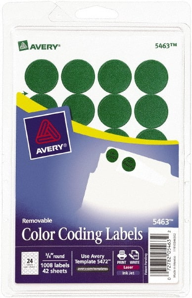 Label Maker Label: Green, Paper, 3/4" OAL, 3/4" OAW, 1,008 per Roll