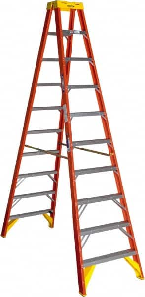Werner T6210 9-Step Ladder: Fiberglass, Type IA, 10 OAH 
