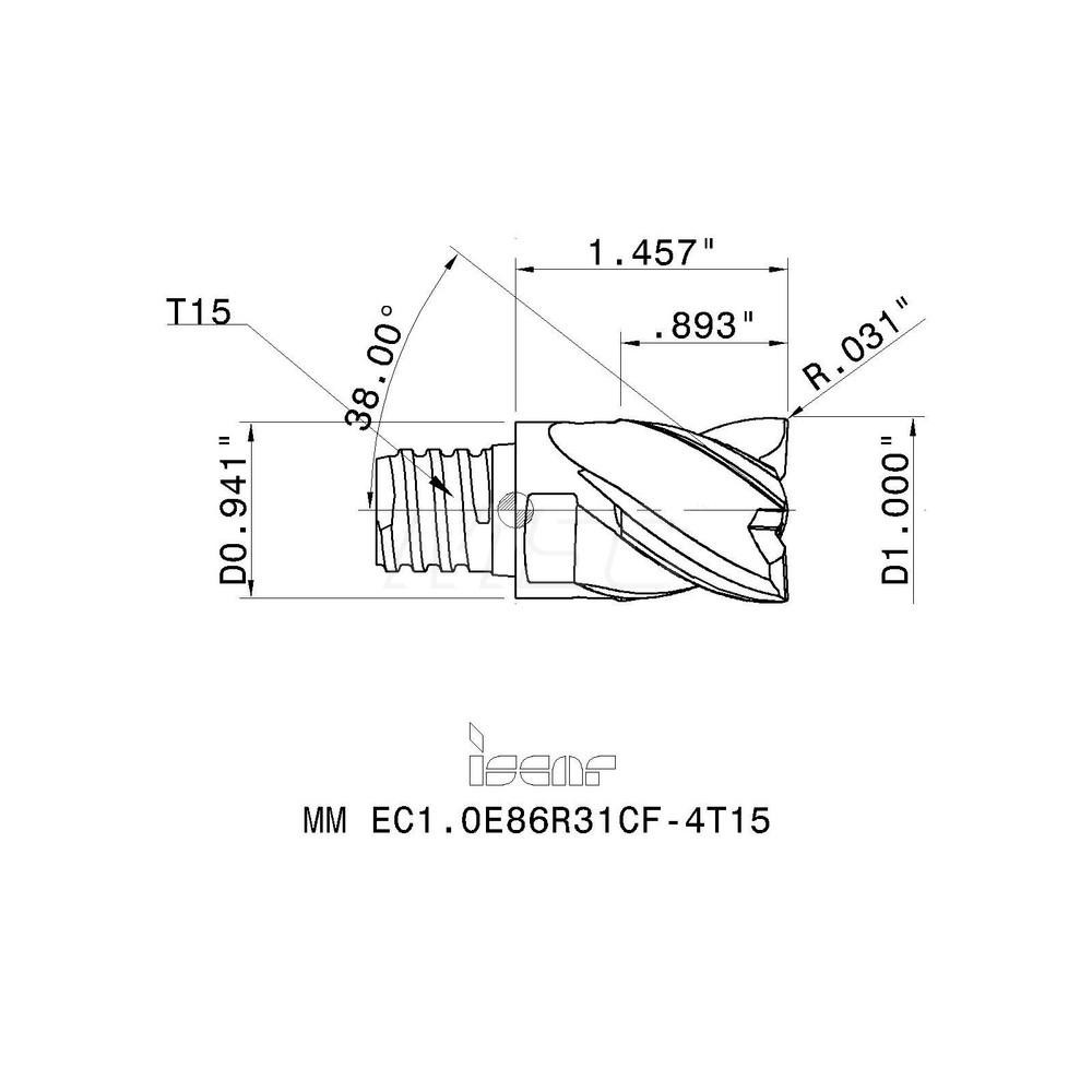 Iscar - Roughing Milling Tip Insert: MM EC1.0E86R31CF-4T15 IC908 ...
