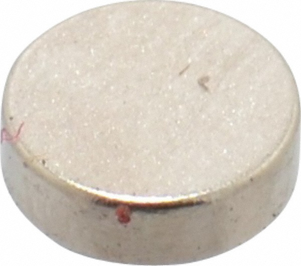 3/16" Dia x 0.06" High Neodymium Rare Earth Magnet - 0.6 Lb Max Capacity, 200&deg;F Max, Nickel Plated