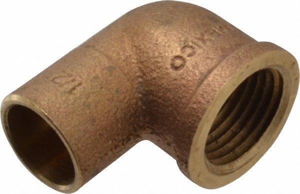 Cast Copper Pipe 90 &deg; Elbow: 1/2" Fitting, C x F, Pressure Fitting - C x F, Pressure Fitting