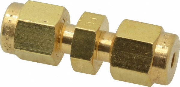 Parker Compression Tube Union: 1/8" Tube OD, Compression x Compression - Brass, ASME-SB75 & ASTM-B75 | Part #2SC2-B