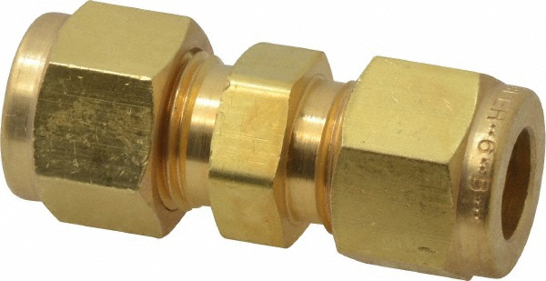 Parker Compression Tube Union: 3/8" Tube OD, Compression x Compression - Brass, ASME-SB75 & ASTM-B75 | Part #6SC6-B