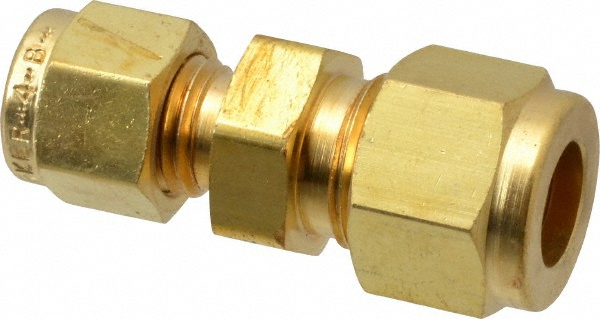 Parker Compression Tube Union: 3/8 x 1/4" Tube OD, Compression x Compression - Brass, ASME-SB75 & ASTM-B75 | Part #6-4 HBZ-B