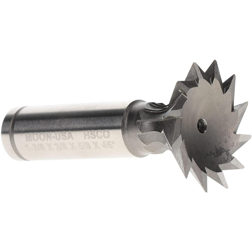 Dovetail Cutter: 45 &deg;, 1-3/8" Cut Dia, 3/8" Cut Width, Cobalt - 5/8" Shank Dia, 2-1/2" Shank Length, 10 Teeth, Uncoated