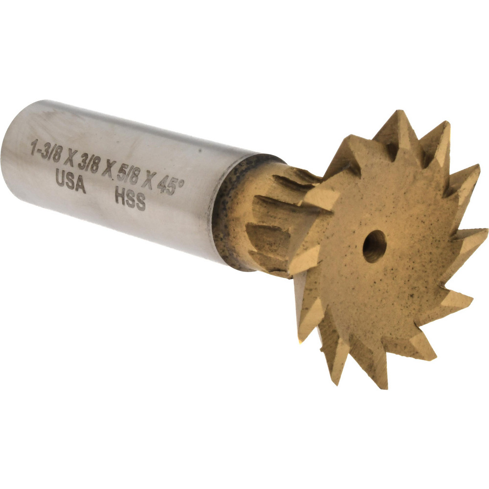 Dovetail Cutter: 45 °, 1-3/8" Cut Dia, 3/8" Cut Width, High Speed Steel