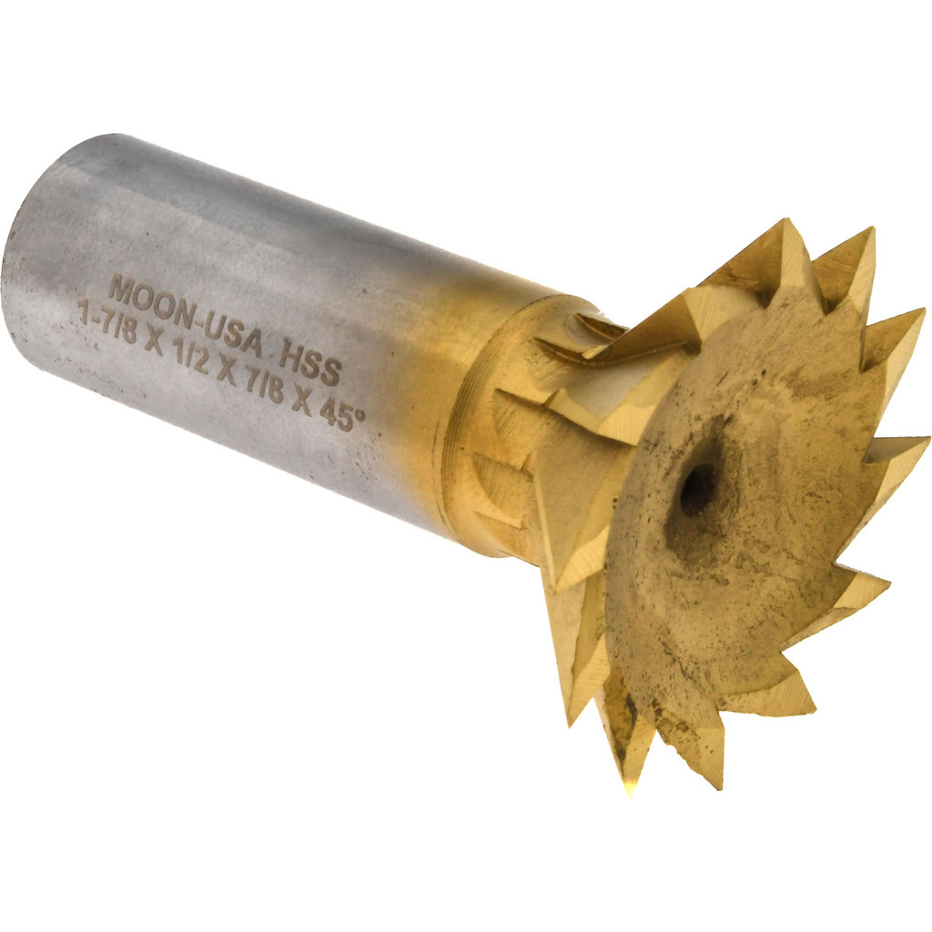 Made in USA | Value Collection Dovetail Cutter: 45 deg, 1-7/8" Cut Dia, 1/2" Wide, High Speed Steel - 7/8" Shank Dia, 2-3/4" Shank Length, 12 Tooth