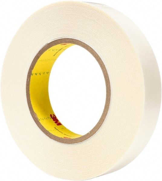 White Double-Sided Synthetic Rubber Tape: 1" Wide, 36 yd Long, 9 mil Thick, Synthetic Rubber Adhesive