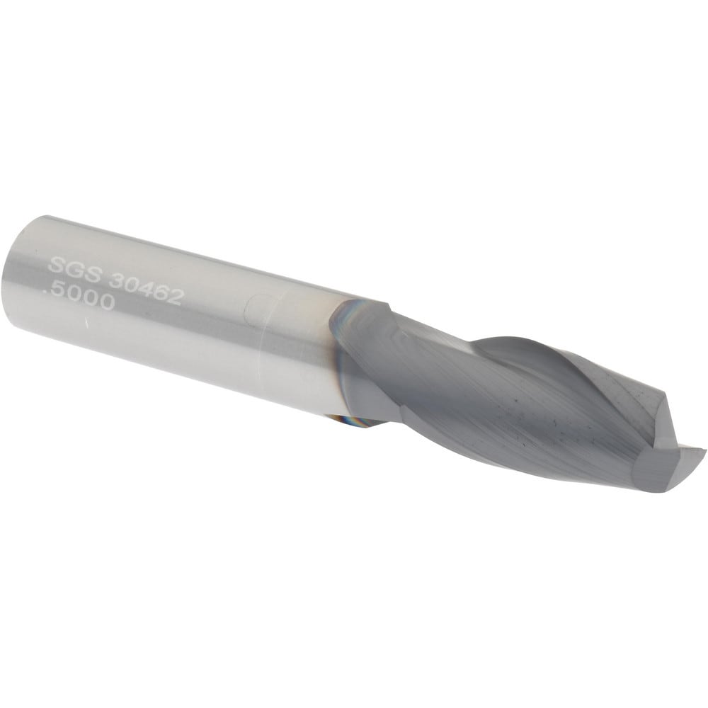 SGS 30462 Square End Mill: 1/2 Dia, 1 LOC, 1/2 Shank Dia, 3 OAL, 2 Flutes, Solid Carbide Image