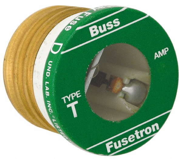 Plug Fuse: Time Delay, 125 V, 25.00 A - 2-1/4" Dia, Plastic
