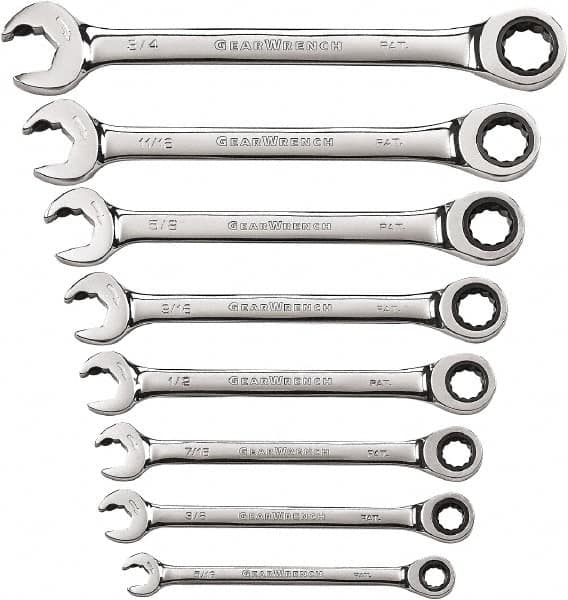 GEARWRENCH 85599 Ratcheting Combination Wrench Set: 8 Pc, 1/2" 11/16" 3/4" 3/8" 5/16" 5/8" 7/16" & 9/16" Wrench, Inch 