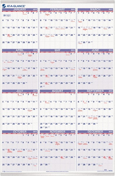 AT-A-GLANCE - Wall Calendar: 1 Sheet, Unruled, White Paper - 71994552 - MSC  Industrial Supply