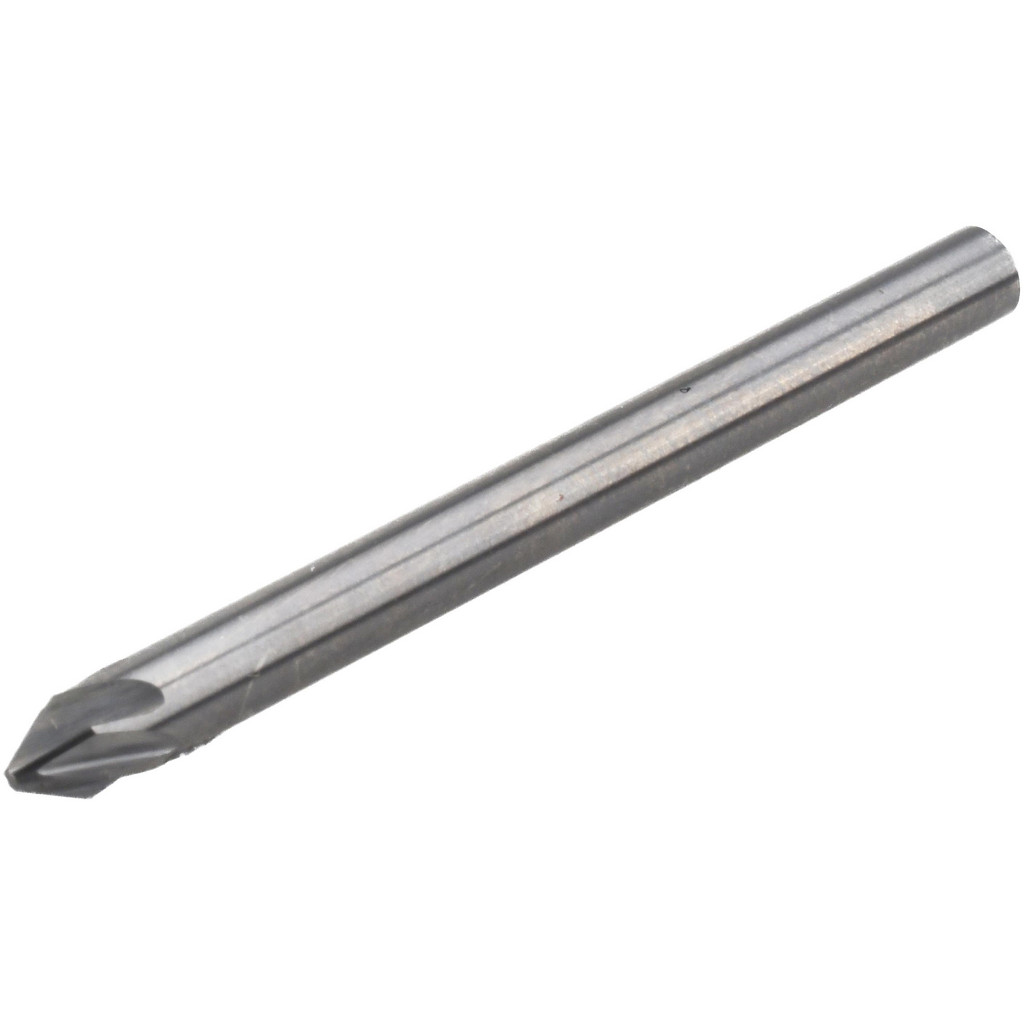 M.A. Ford® Countersink: 1/8" Head Dia, 60 deg Included Angle, 6 Flute, Solid Carbide, Right Hand Cut - 1/8" Shank Dia, 1-1/2" OAL, Bright/Uncoated