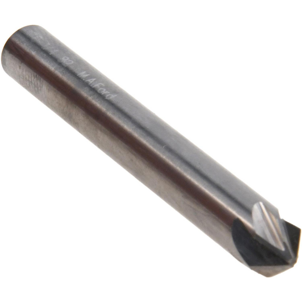 M.A. Ford® Countersink: 1/4" Head Dia, 82 deg Included Angle, 6 Flute, Solid Carbide, Right Hand Cut - 1/4" Shank Dia, 2" OAL, Bright/Uncoated Finish