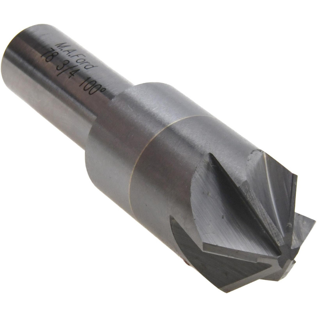 M.A. Ford® Countersink: 3/4" Head Dia, 100 deg Included Angle, 6 Flute, Solid Carbide, Right Hand Cut - 1/2" Shank Dia, 2-3/4" OAL, Bright/Uncoated