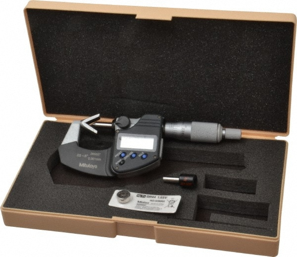 Mitutoyo 314-361-30 0.05 to 0.6 Inch Measurement, Accuracy Up to 4 micro m, 3 Flutes Measured, Ratchet Stop Thimble, Electronic V Anvil Micrometer Image