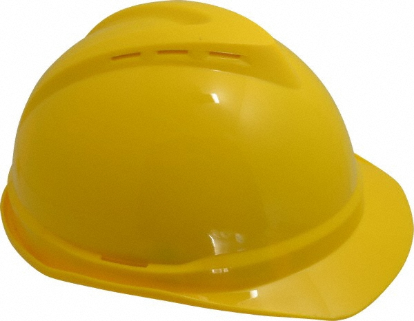 Hard Hat: Impact Resistant, Vented, Type 1, Class C, 4-Point Suspension - Yellow, Polyethylene Vented