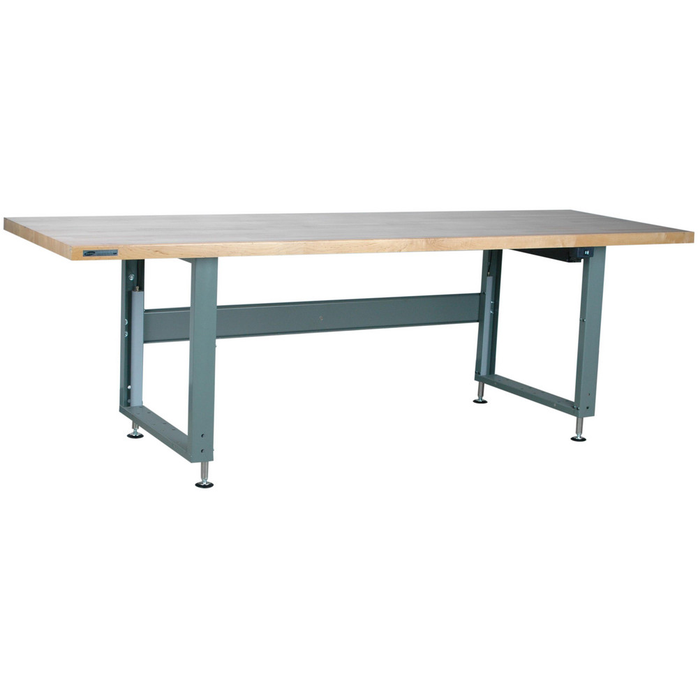Stationary Work Table: 96" Wide, 36" Deep, 30 to 30" High, Painted, Maple Top, Steel Base, Black - 1000 lb Capacity, Self Edge Edge, 0 Shelf, 0.000 Drawer, Assembly Required