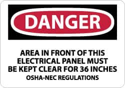 Accuform MELC002VS Adhesive Vinyl Safety Sign 10 Length x 14 Width x 0.004 Thickness Legend DANGER AREA IN FRONT OF THIS ELECTRICAL PANEL MUST BE KEPT CLEAR FOR 36 INCHES OSHA-NEC REGULATIONS Red/Black on White 