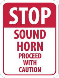 Road Construction Sign: Rectangle, "Stop - Sound Horn - Proceed with Caution"