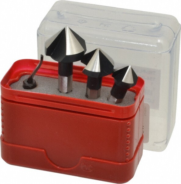 Countersink Set: 4 Pc, 1/2 to 13/16" Head Dia, 3 Flute