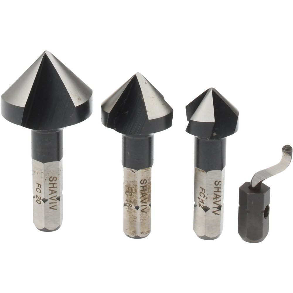 Countersink Set: 4 Pc, 1/2 to 13/16" Head Dia, 3 Flute