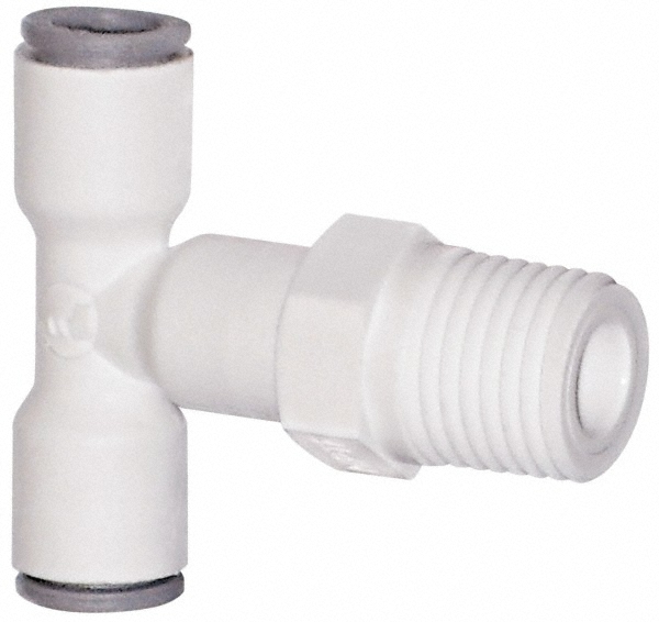 Push-to-Connect Fitting: Male Swivel Branch Tee, NPTF, 1/2" OD - Bio-Sourced Nylon 11, 160 psi