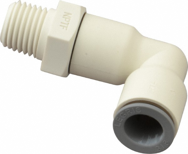 Push-to-Connect Fitting: Male Swivel Elbow, NPTF, 3/8" OD - Bio-Sourced Nylon 11, 190 psi