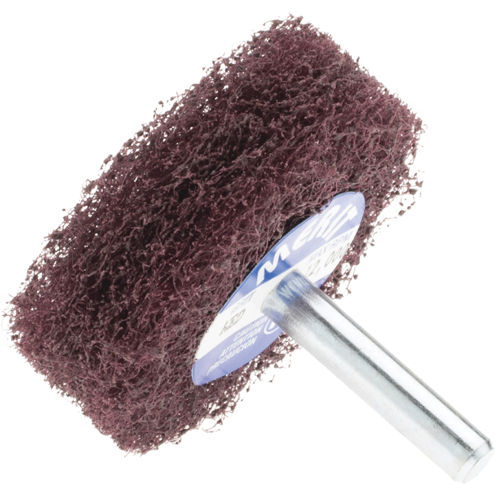 Mounted Scrubber Buffing Wheel: 2" Dia, 1/4" Shank Dia - 2 Ply, Medium, 12,000 Max RPM, Aluminum Oxide