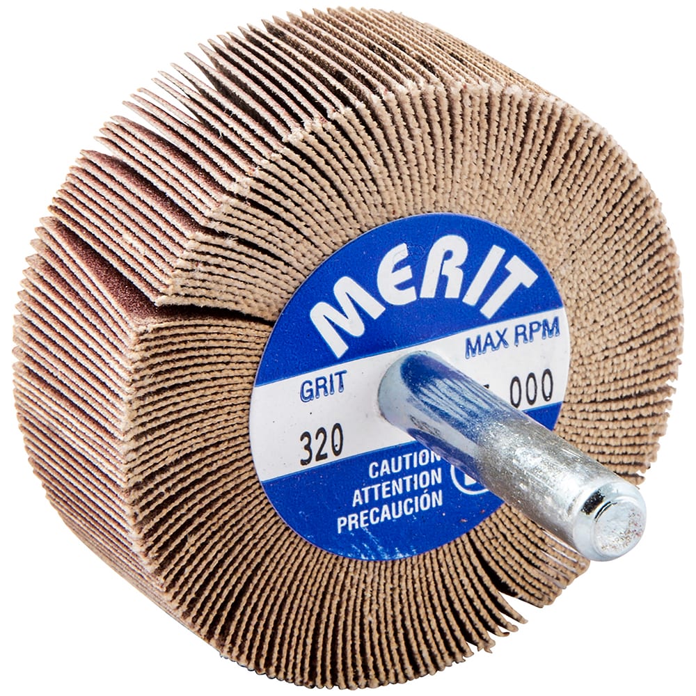 Mounted Flap Wheel: 2" Dia, 3/4" Face Width, 320 Grit, Ceramic Alumina