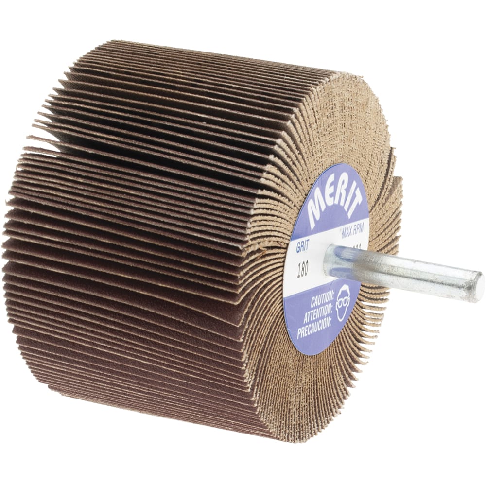Mounted Flap Wheel: 3" Dia, 2" Face Width, 180 Grit, Ceramic Alumina