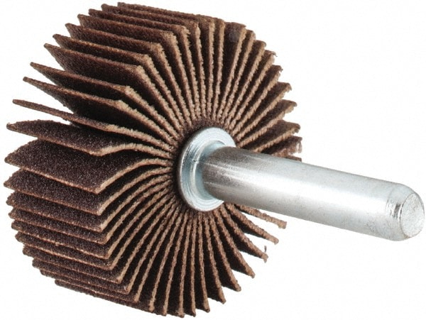 Mounted Flap Wheel: 1-3/8" Dia, 5/8" Face Width, 180 Grit, Aluminum Oxide