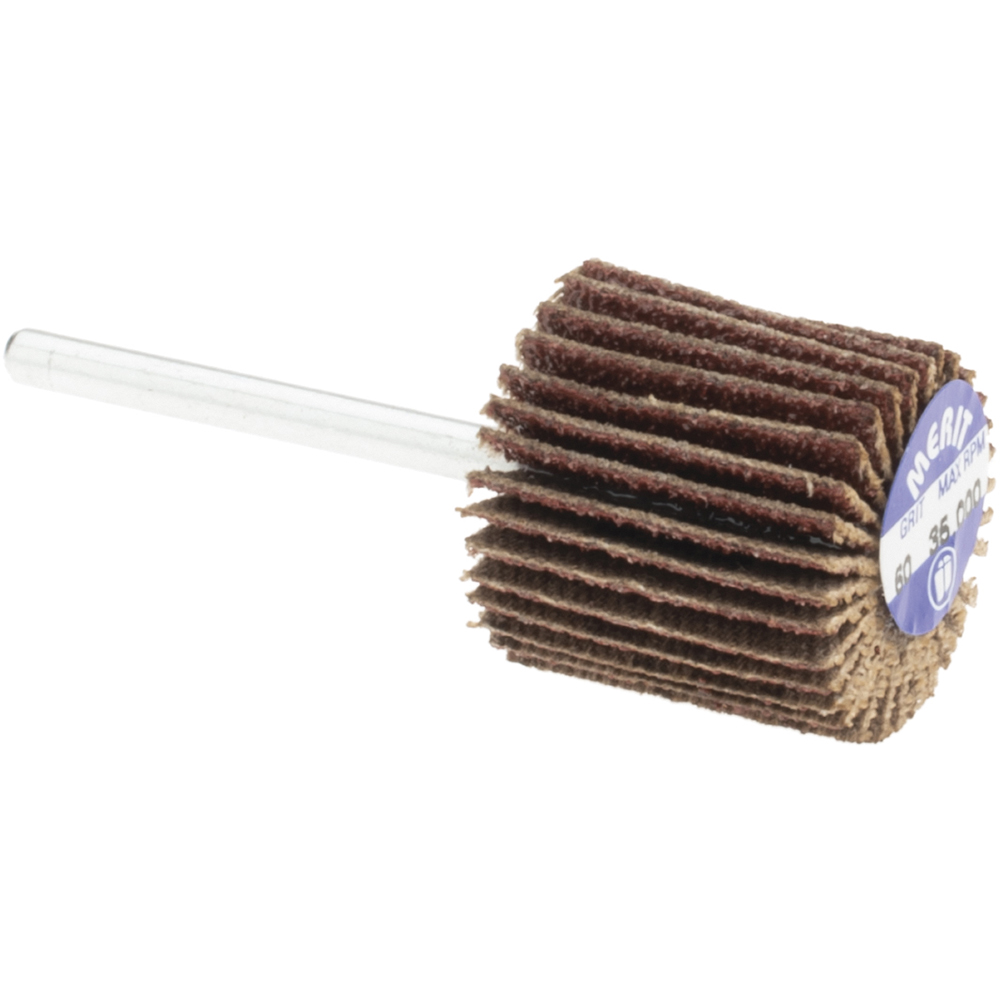 Mounted Flap Wheel: 3/4" Dia, 3/4" Face Width, 60 Grit, Aluminum Oxide - 1/8" Shank Dia, Coated, Medium Grade, 35000 Max RPM