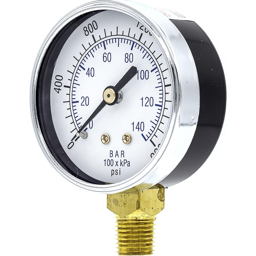 PIC Gauges Pressure Gauge 21/2" Dial Dia, 0 to 2,000 psi, 1/4" MNPT