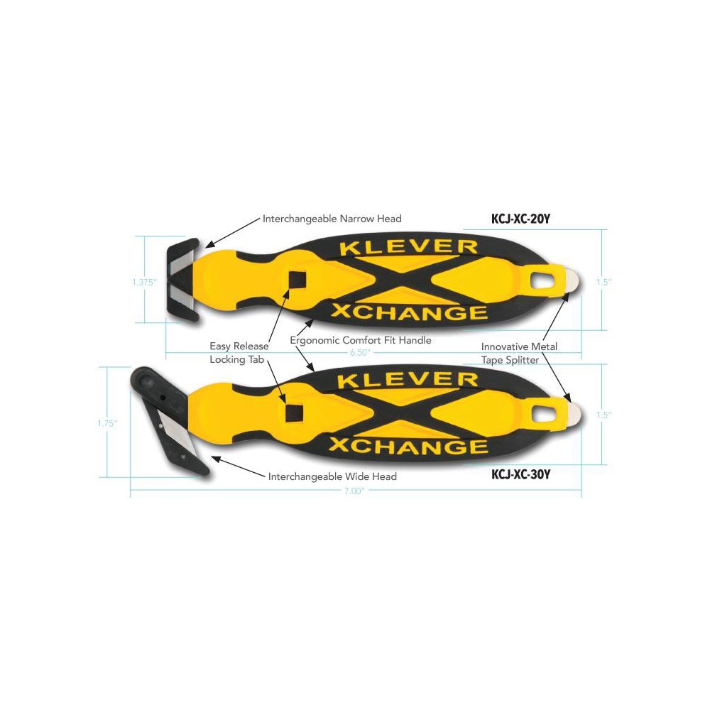 Klever X-Change 6-1/2 inch Safety Box Cutter, Yellow/Black