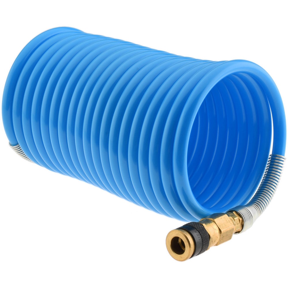 Coiled & Self Storing Hose: 3/8" ID, 25' Long, Industrial Interchange Coupler x Plug