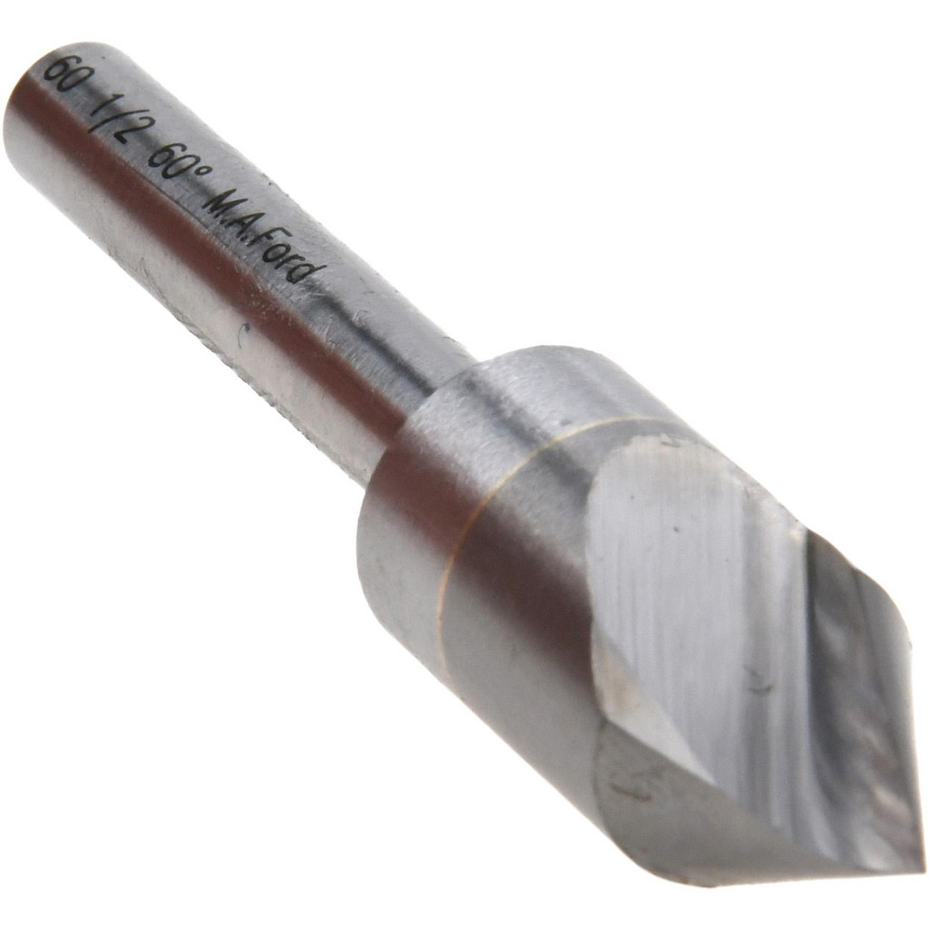 M.A. Ford® Countersink: 1/2" Head Dia, 60 deg Included Angle, 1 Flute, Solid Carbide, Right Hand Cut - 1/4" Shank Dia, 2-3/8" OAL, Bright/Uncoated