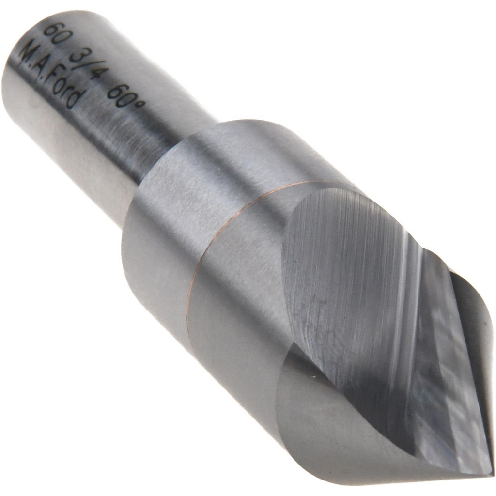 M.A. Ford® Countersink: 3/4" Head Dia, 60 deg Included Angle, 1 Flute, Solid Carbide, Right Hand Cut - 1/2" Shank Dia, 3" OAL, Bright/Uncoated Finish