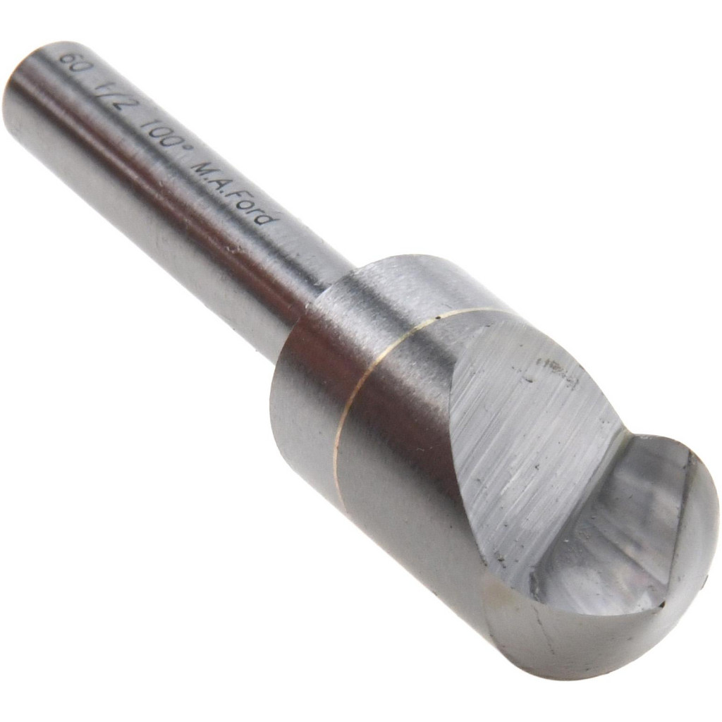 M.A. Ford® Countersink: 1/2" Head Dia, 100 deg Included Angle, 1 Flute, Solid Carbide, Right Hand Cut - 1/4" Shank Dia, 2-3/8" OAL, Bright/Uncoated