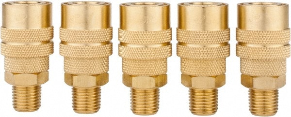 Value Collection 2341082511 5 Piece 1/4" Body 1/4 NPT 145 psi Brass Industrial Pneumatic Coupling Plug Set Image