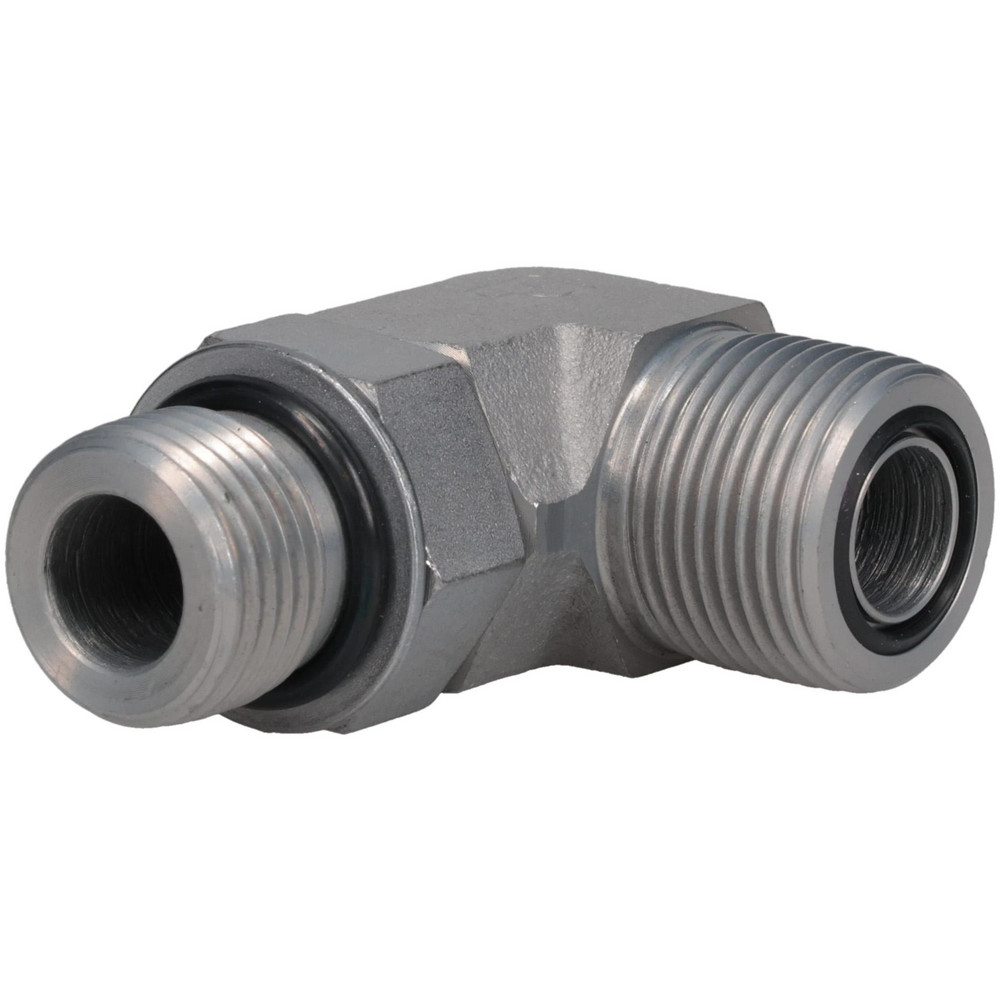 Compression Tube Male Elbow: 7/8-14, 3/4" Tube OD, ORFS x SAE-ORB - Zinc-Plated Steel