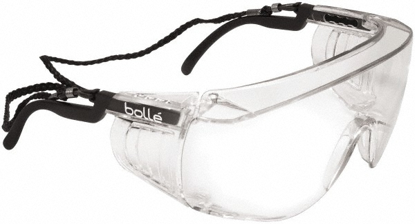 Safety Glasses: Anti-Fog & Scratch-Resistant, Polycarbonate, Clear Lenses, Full-Framed - Black Frame, Adjustable Temples, Series Override, ANSI Z87.1-2010