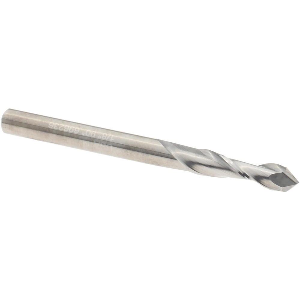 Drill Mill: 1/8" Dia, 1/2" LOC, 2 Flutes, 90 ° Point, Solid Carbide