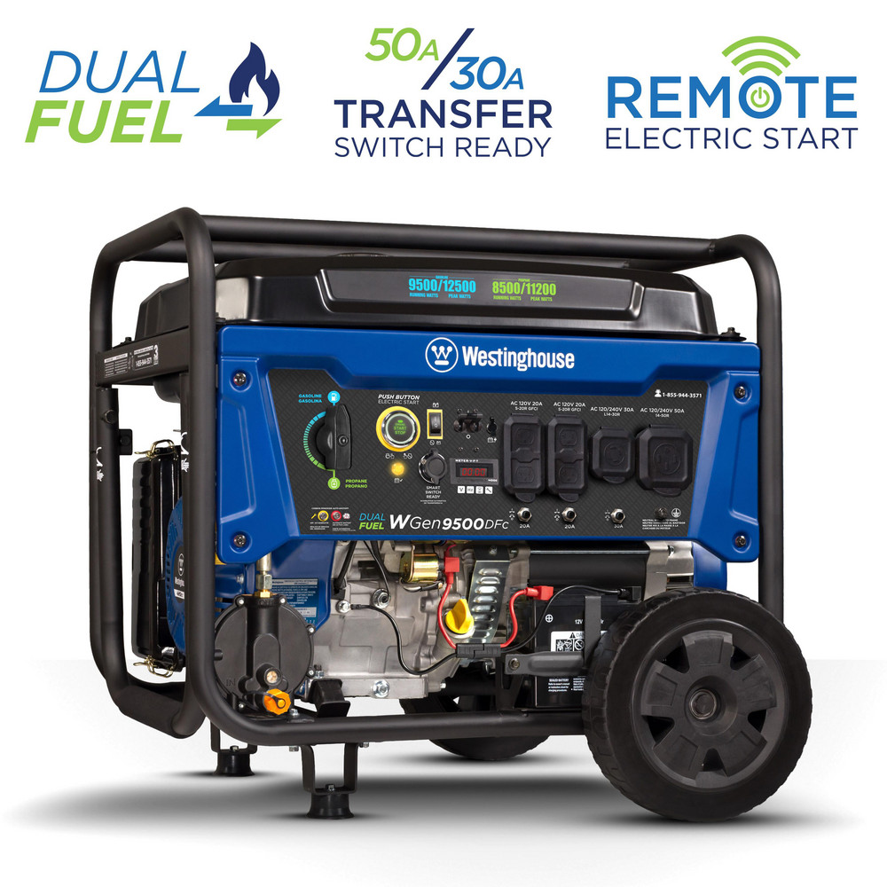 Westinghouse - Portable Power Generators: Fuel Type: Gas, Propane; Starting  Method: Electric Start, Recoil, Remote Start; Running Watts: 9.5; Wattage  (kW): 12.5 | MSC Direct