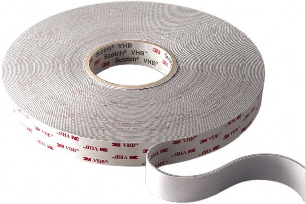 White Double-Sided Acrylic Foam Tape: 1/2" Wide, 36 yd Long, 45 mil Thick, Acrylic Adhesive