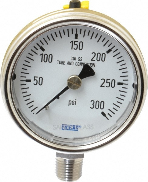 Wika 9744959 Pressure Gauge: 2-1/2" Dial, 1/4" Thread, NPT, Lower Mount Image