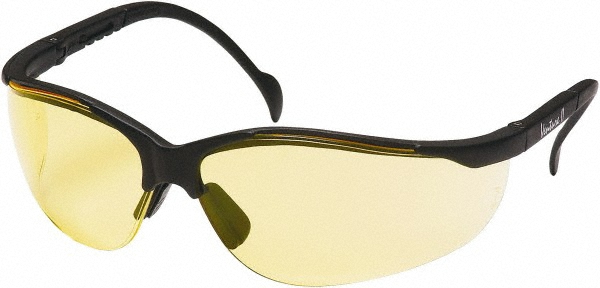 PYRAMEX | Venture II Safety Glasses: Scratch-Resistant, Polycarbonate, Amber Lenses, Half-Framed - Black Frame, Adjustable Temples, Series Venture